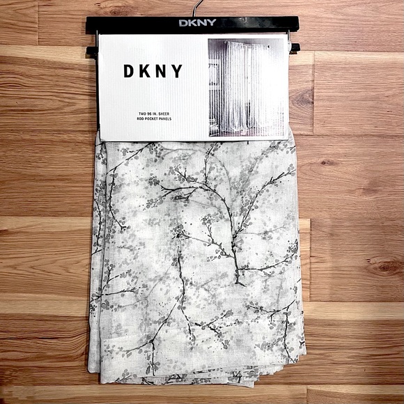 DKNY 50 x 96 Sheer Promenade Window Curtains White Gray Flowers Branches Floral - Picture 8 of 8